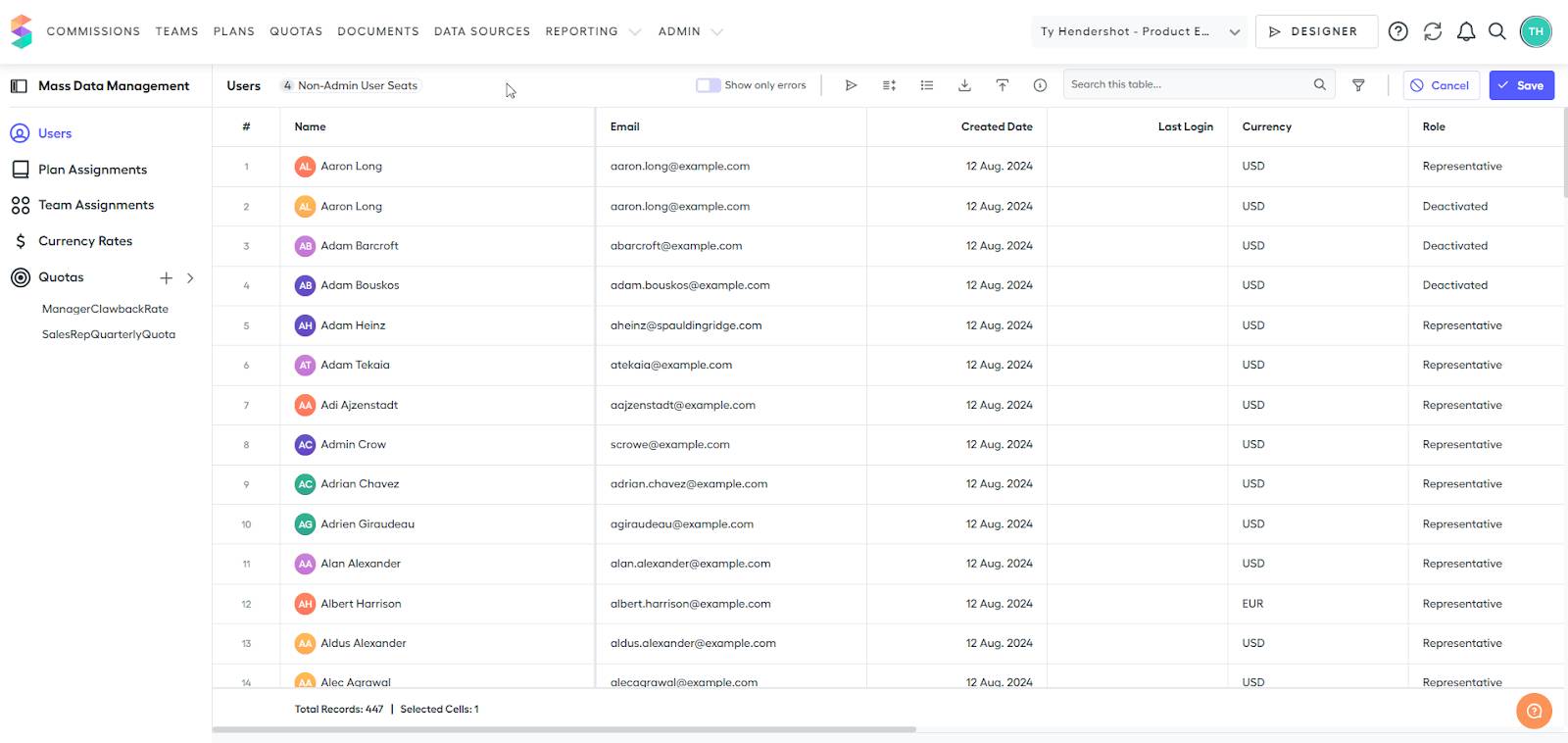 Users tab in Mass Data Management.