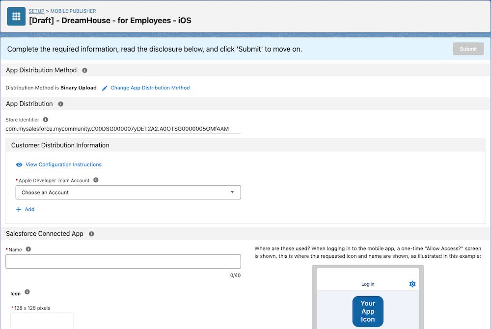 The form fields for the iOS app.