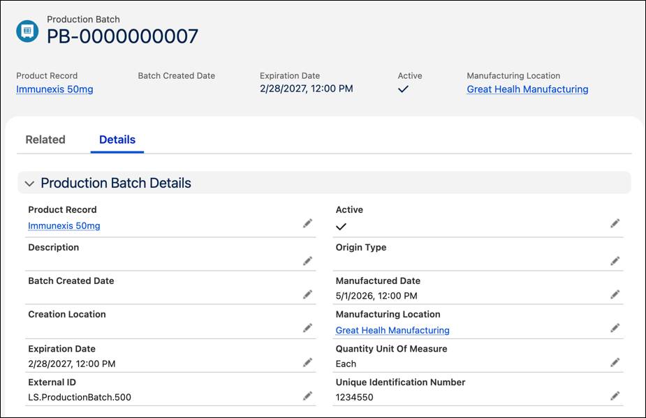 Production Batch record for Immunexis 50mg.