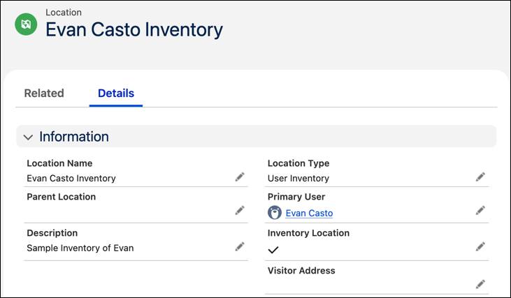 Location record for Evan Casto.