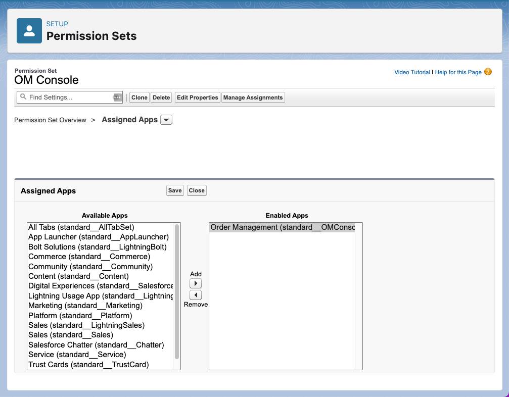 Configure permisos para Order Management.