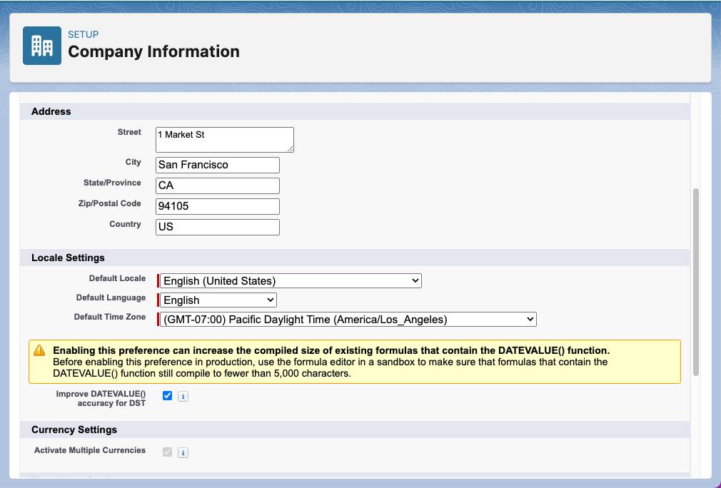 Active las divisas múltiples en la configuración Company Information (Información de la compañía) de la organización.