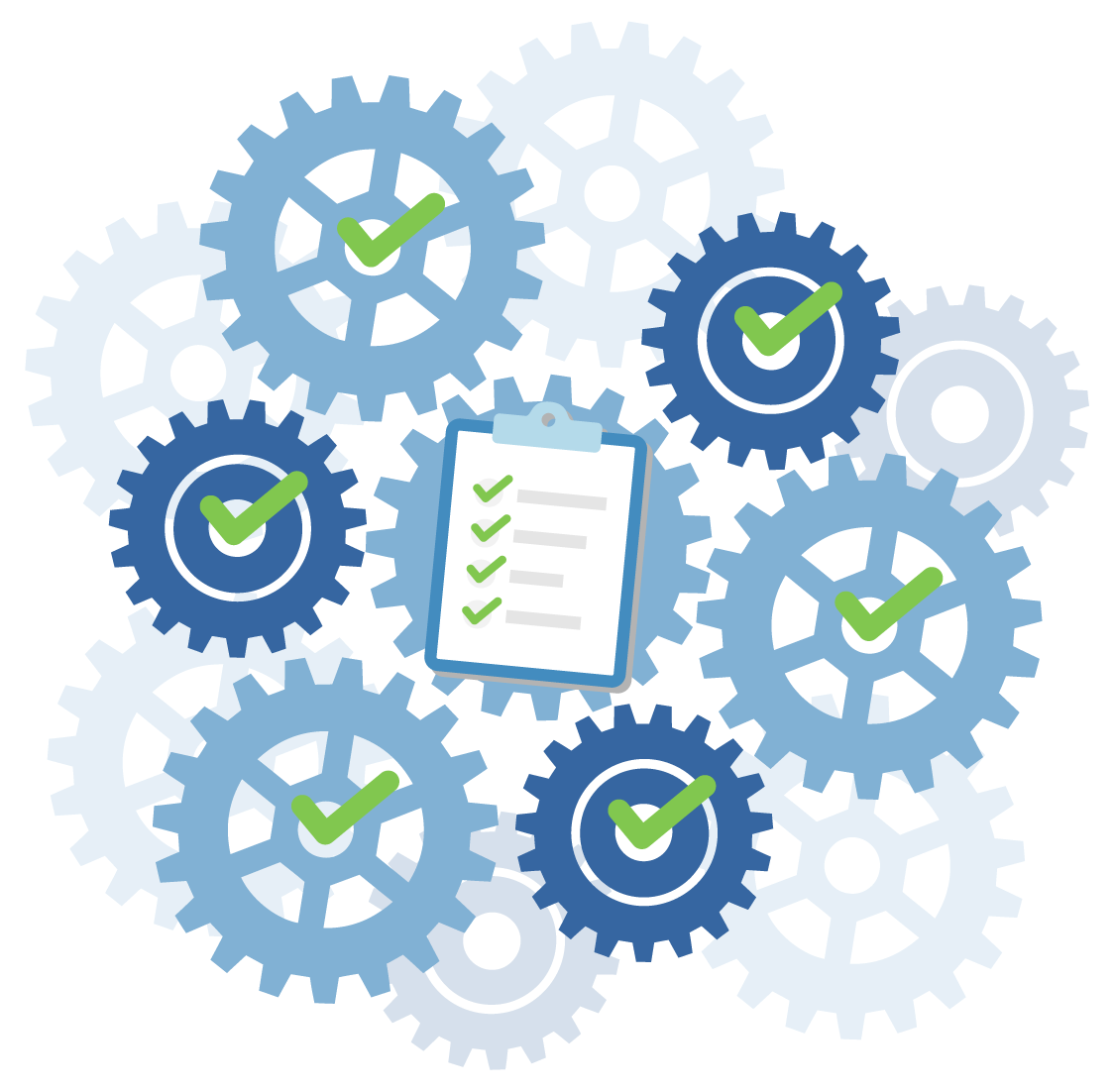 Background image of cog wheels with check marks in front and a security assessment checklist.