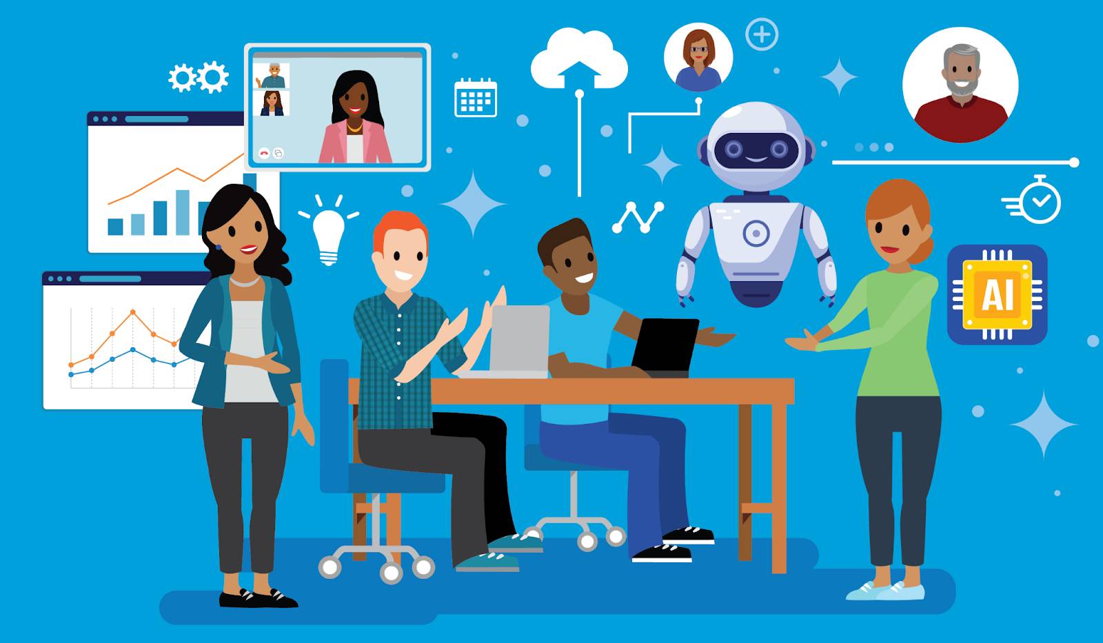 People using AI tools in the workplace.