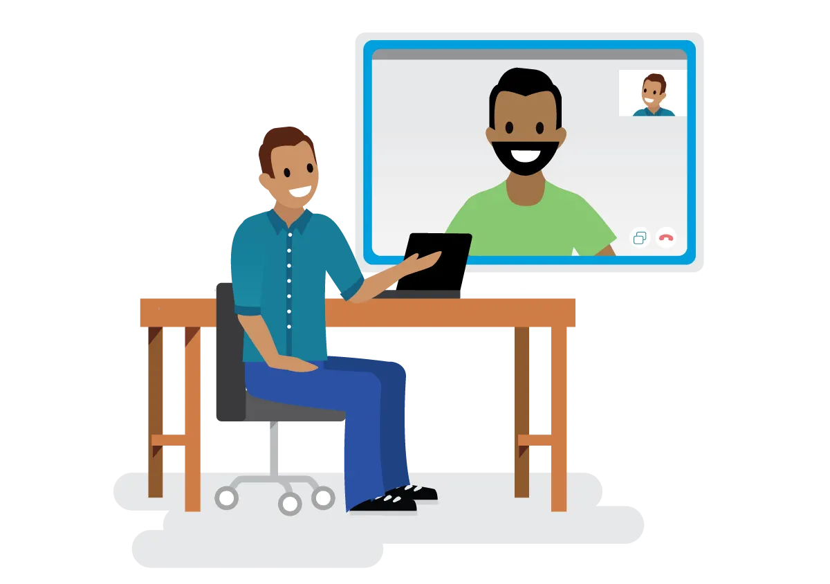 Dos personas conectándose en una reunión por video