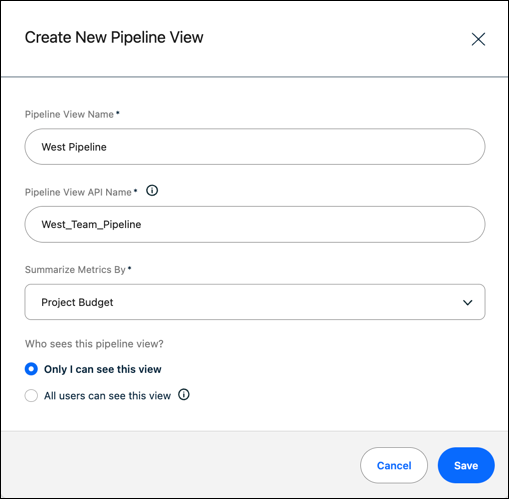 Crie um novo modo de exibição personalizado do pipeline.