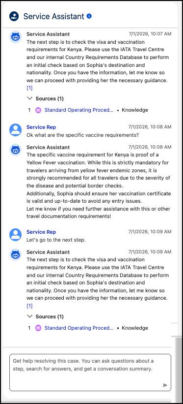 Image showing agent chat in Service Assistant.