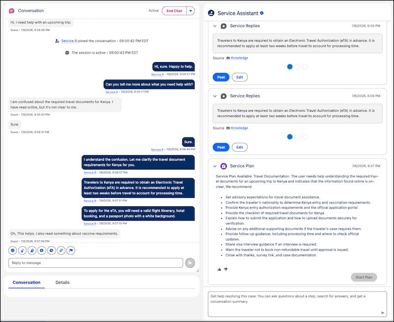 Image showing Service Replies in Service Assistant