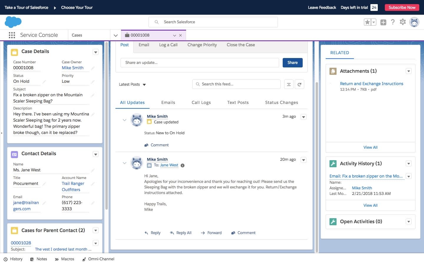 Une requête en cours affichée dans la console dans Salesforce