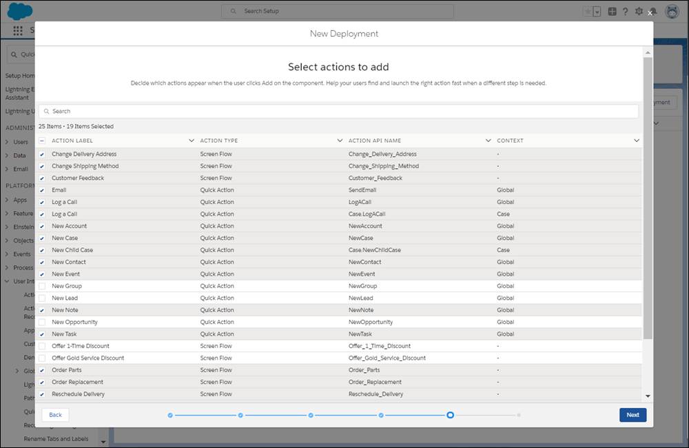 Select which actions reps can start from the component at run time.