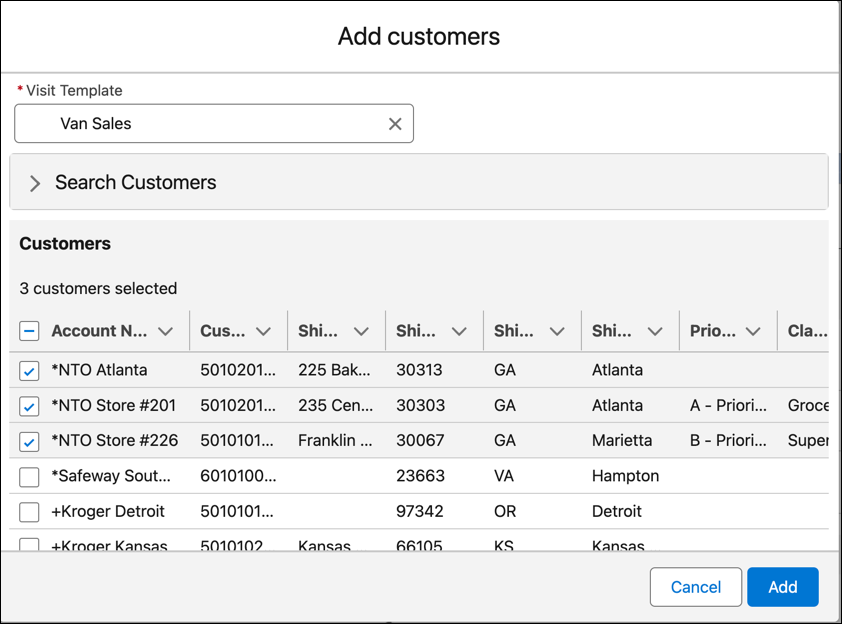 A window that adds customers to your routes.