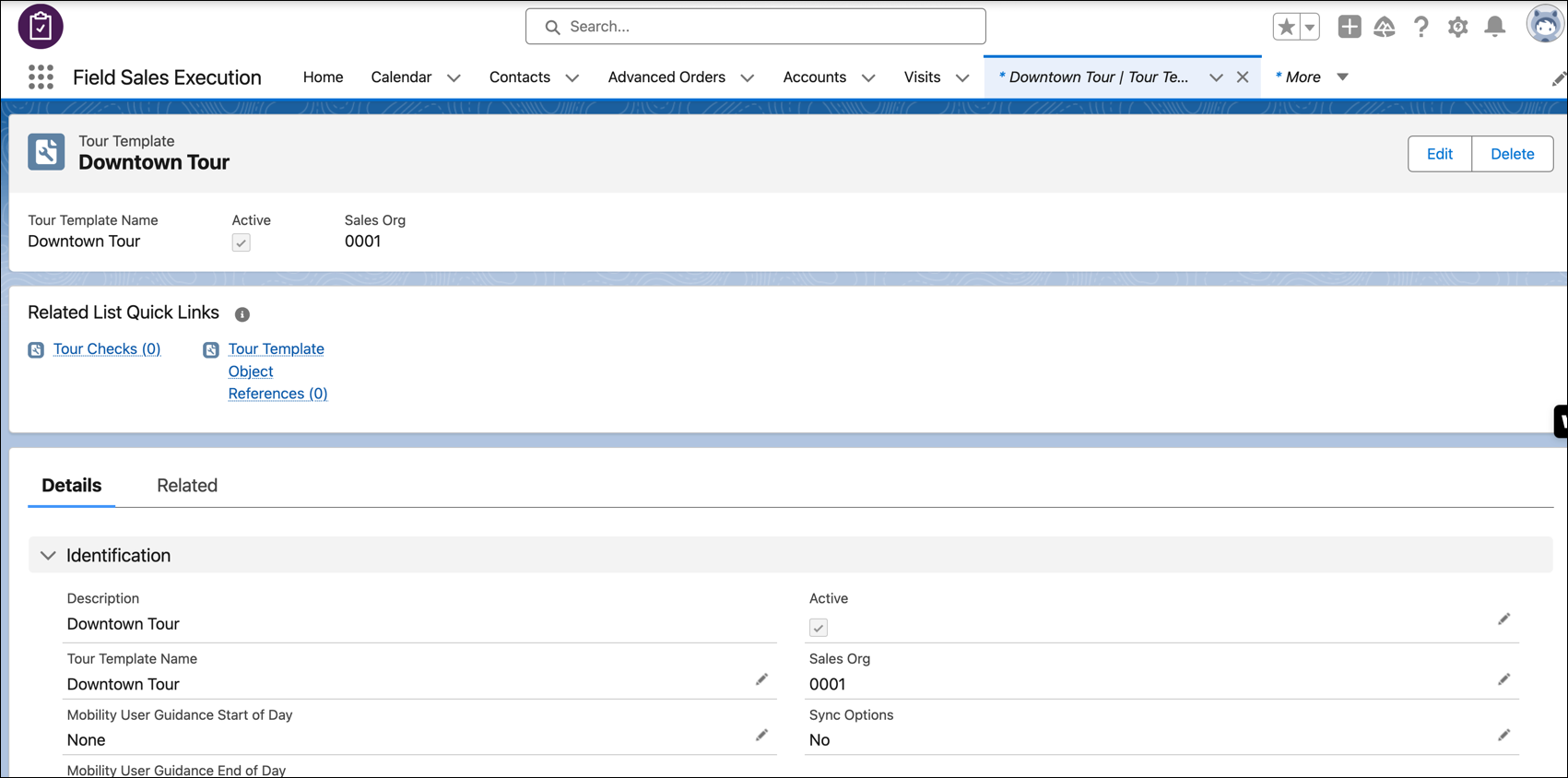 A new tour template created in the org.