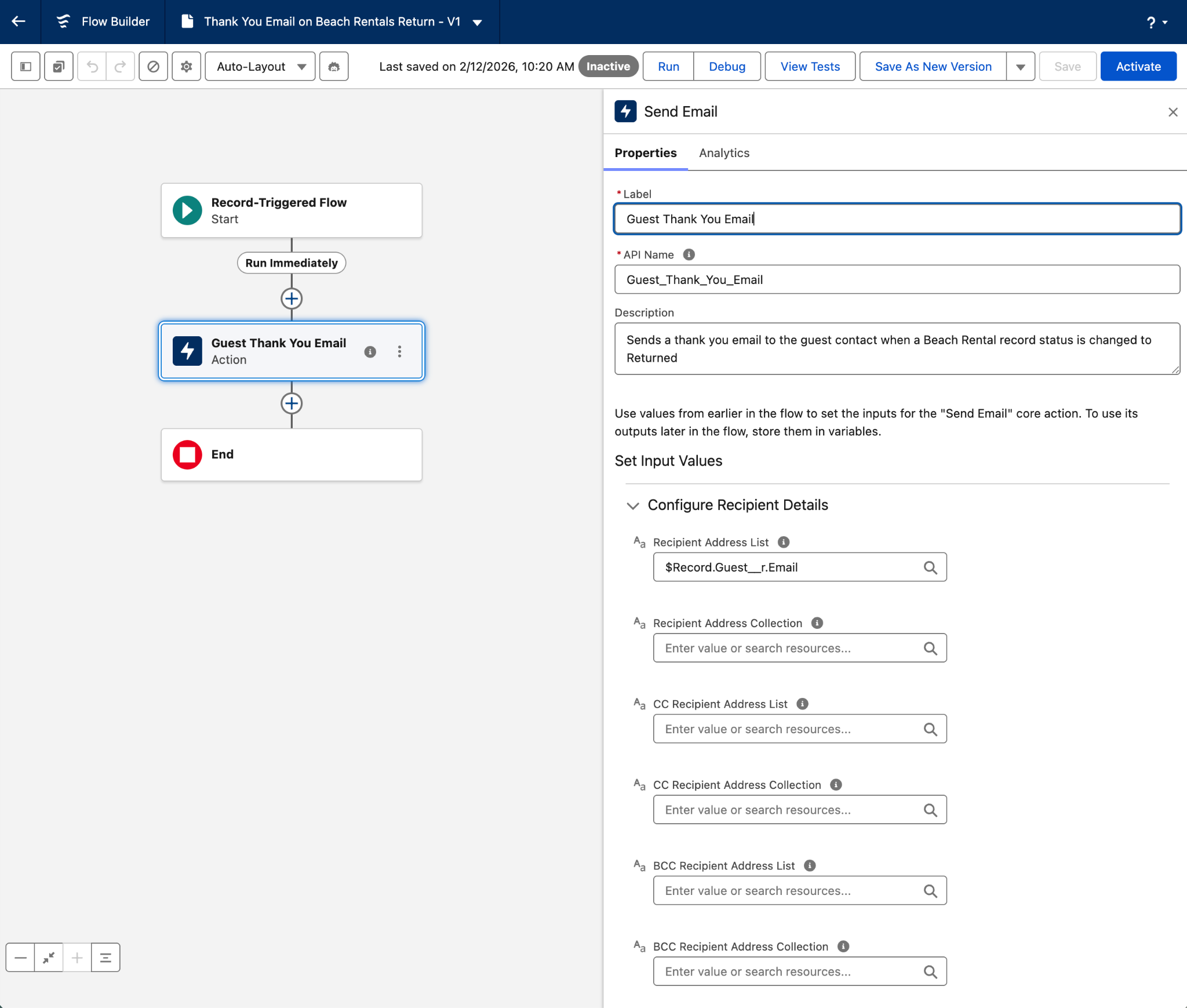 The flow created by the Setup agent in Flow Builder.