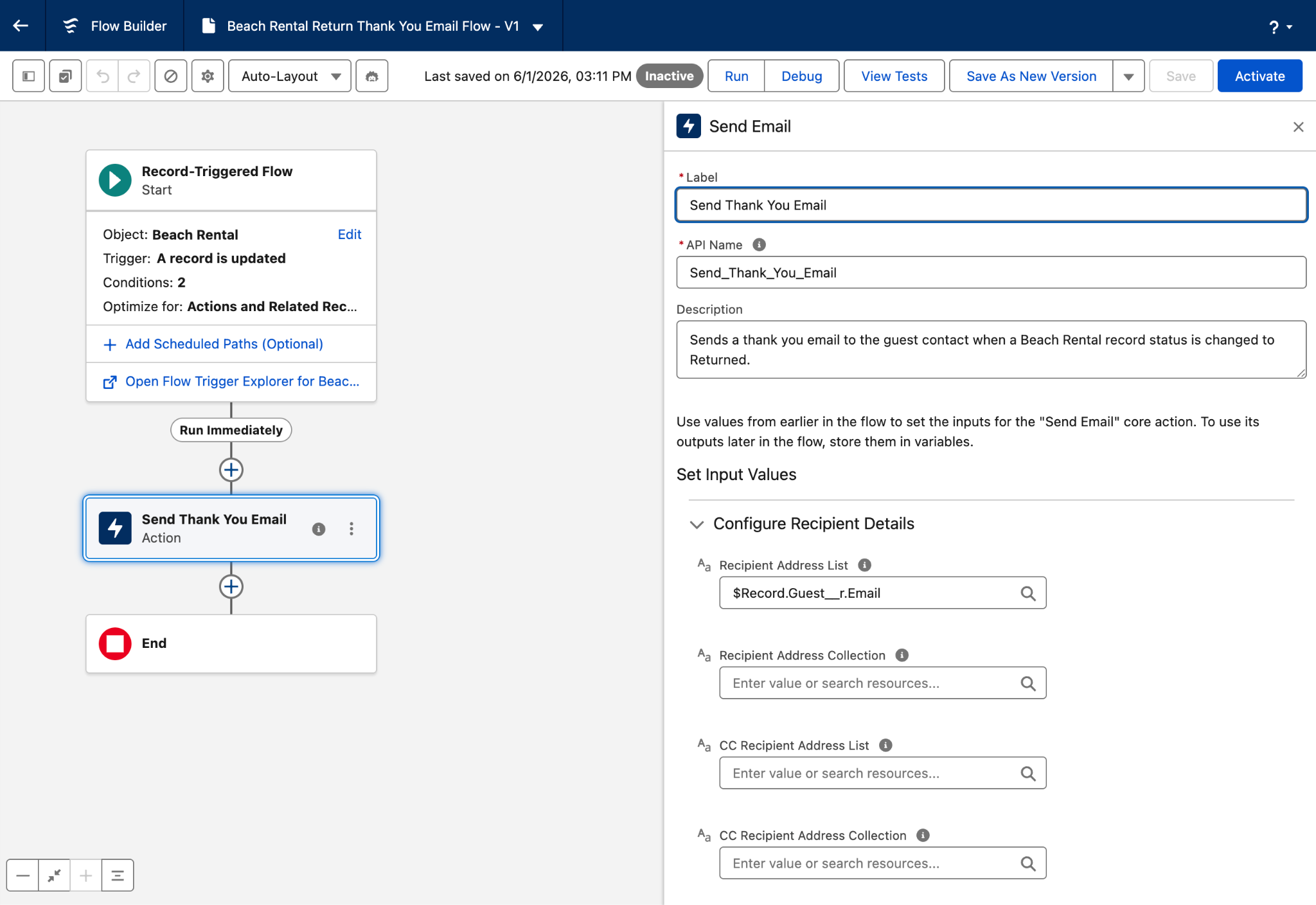 The flow created by the Setup agent in Flow Builder.
