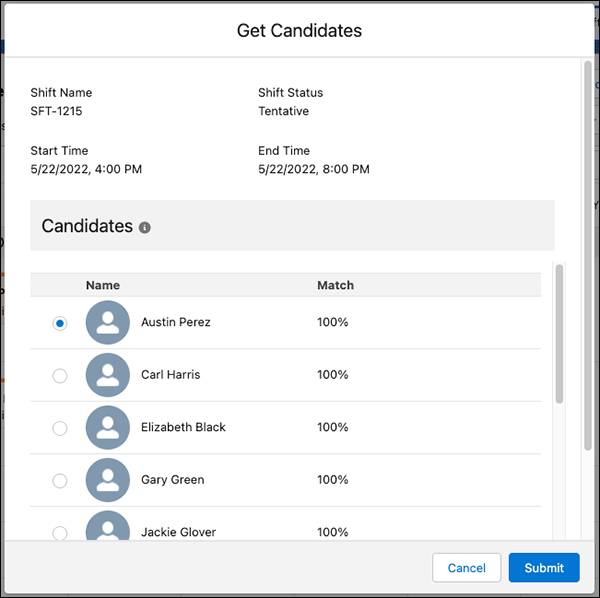 Running Get Candidates on an unassigned shift