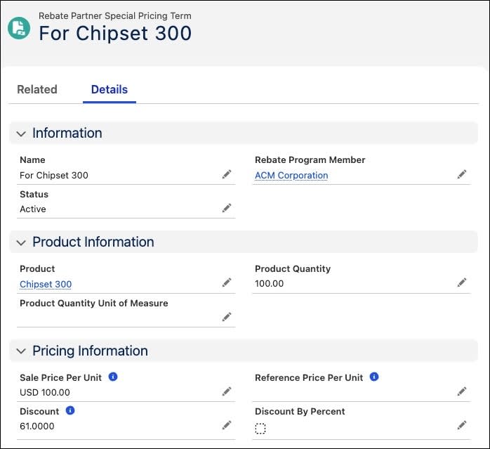 Rebate partner special pricing term showing Chipset 300 product.