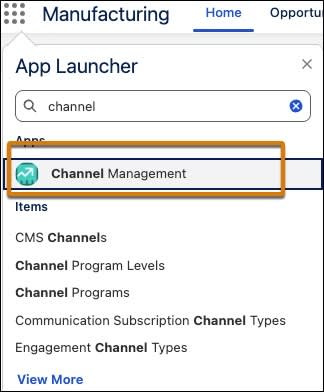 Channel Management highlighted in app launcher.