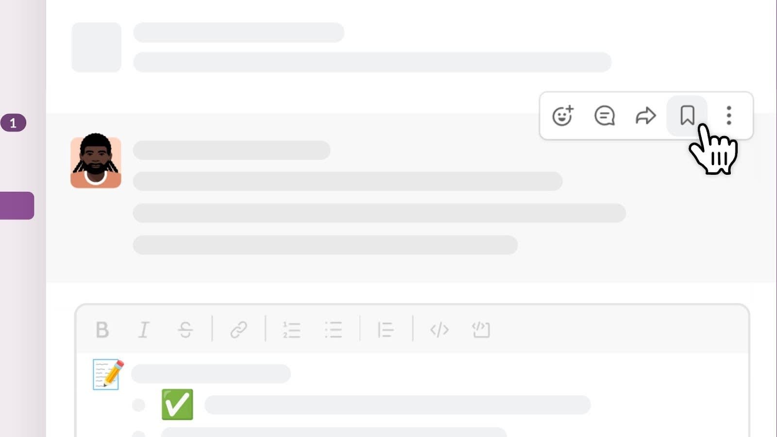 hacer clic en el icono de guardar junto a un mensaje de Slack para agregarlo a la lista de elementos guardados