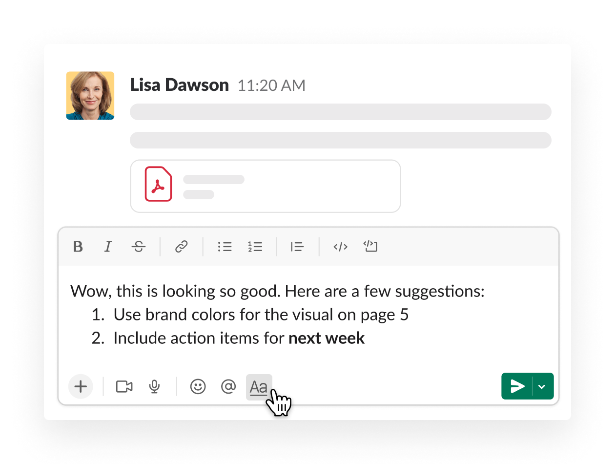Mise en forme d’un message à l’aide de la barre d’outils dans le champ du message