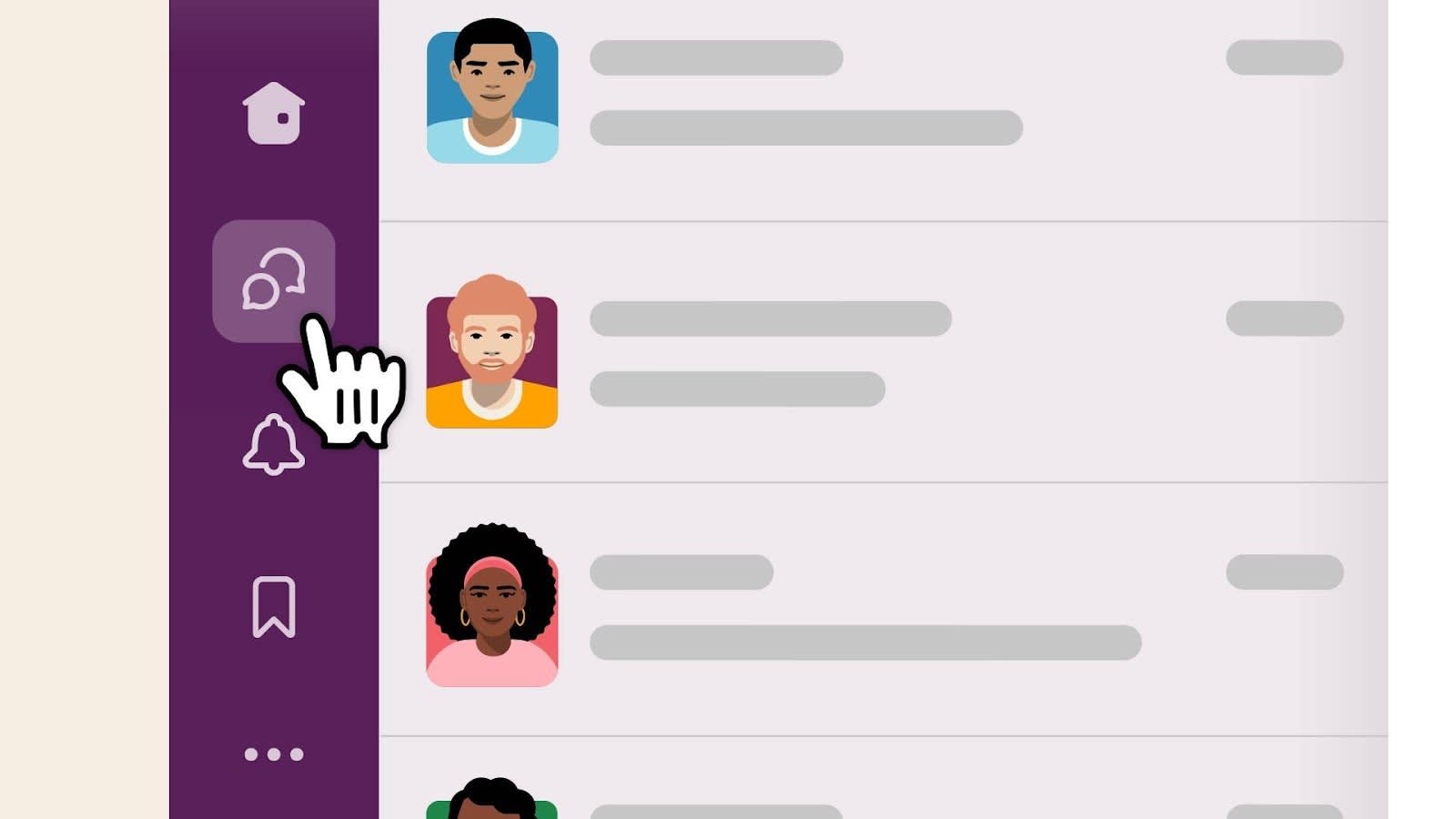 “所有 DM”视图中的所有直接消息列表