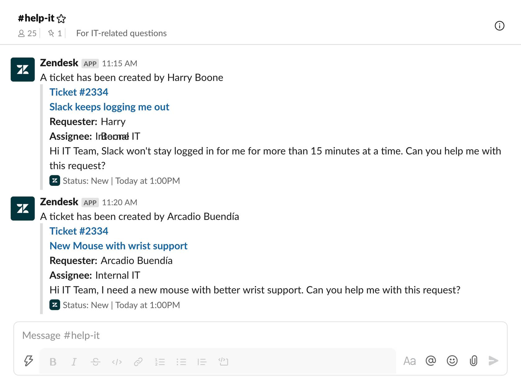 Tickets created using Zendesk