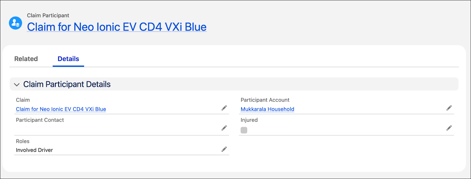 An example of a claim participant record.