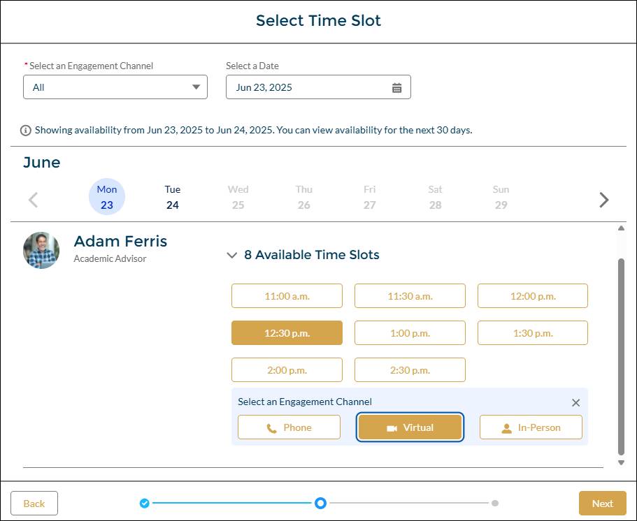 The Select Time Slot page.