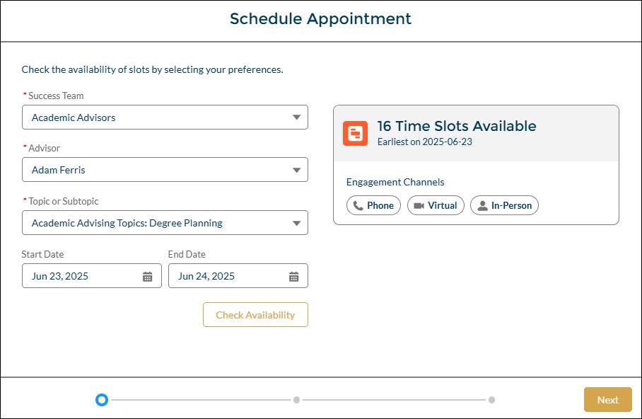 The Schedule Appointment page.