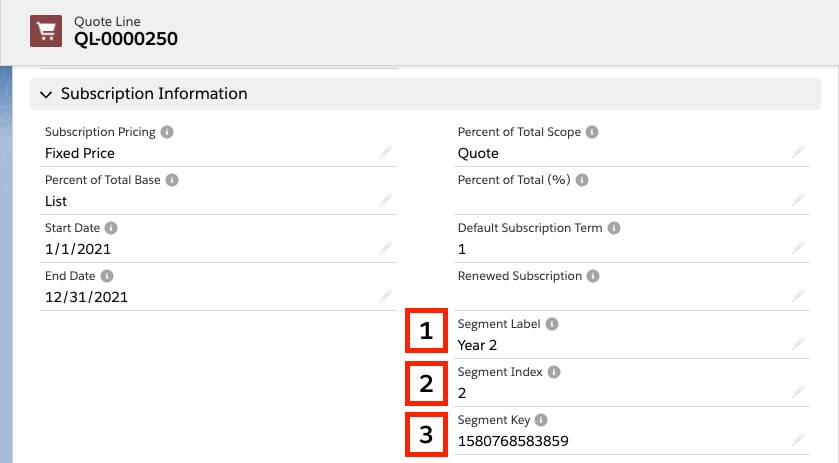 Subscription Information section of Quote Line record