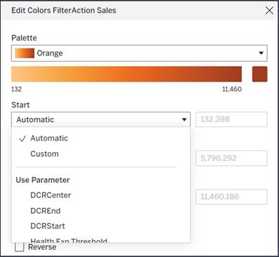 Edit colors menu options.