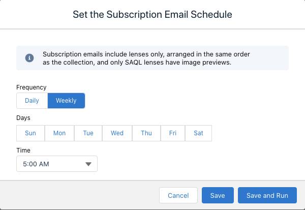 Box for setting the subscription email schedule