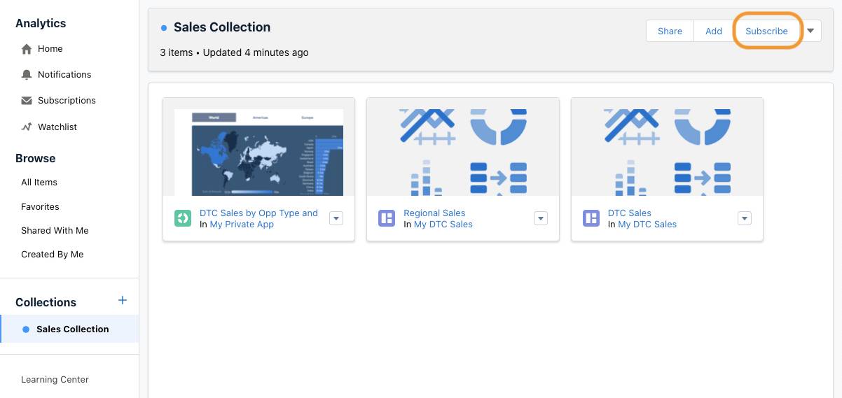 Open collection showing Subscribe button in upper right