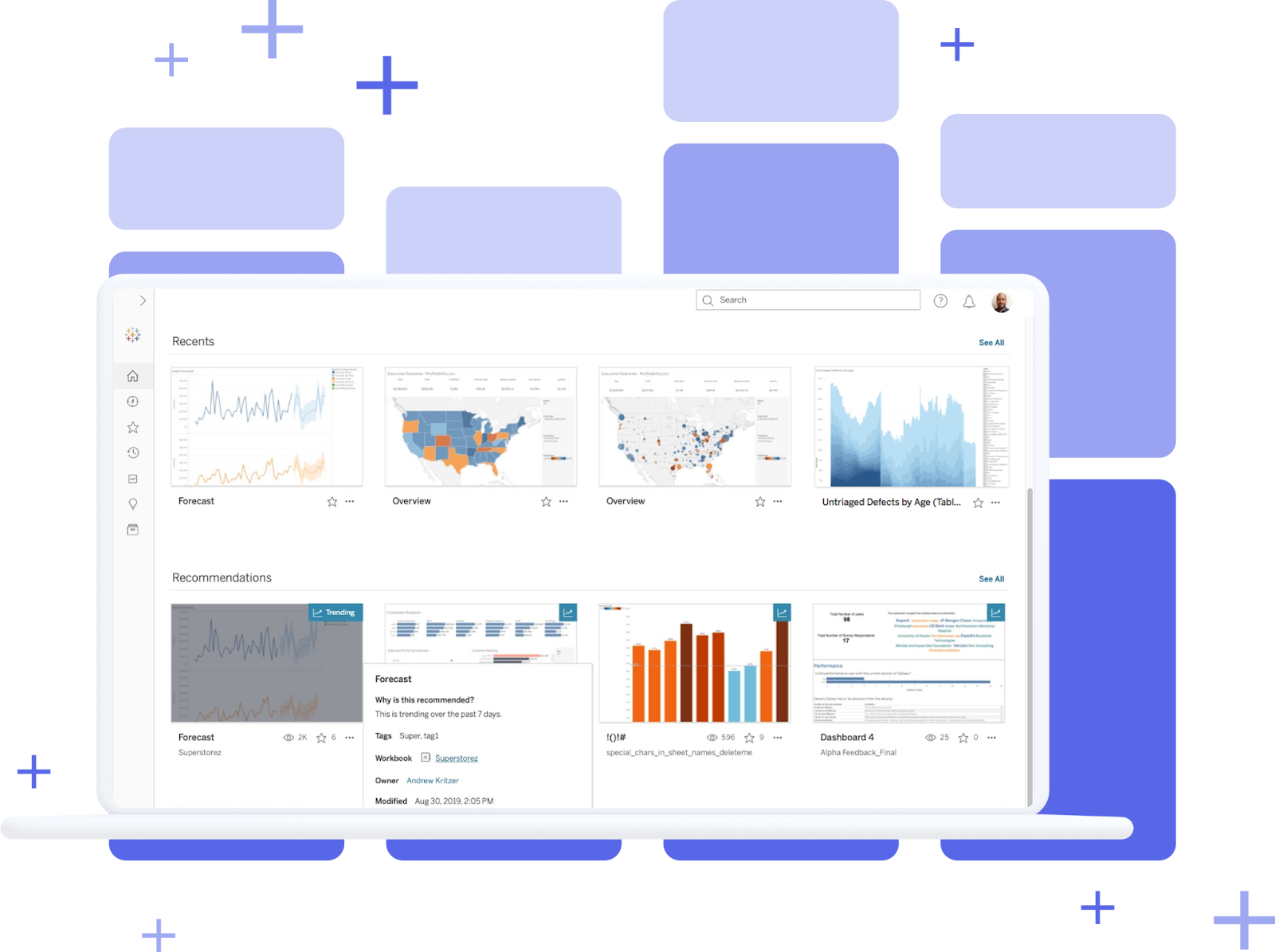 Tableau Cloud on a screen showing recents and recommendations