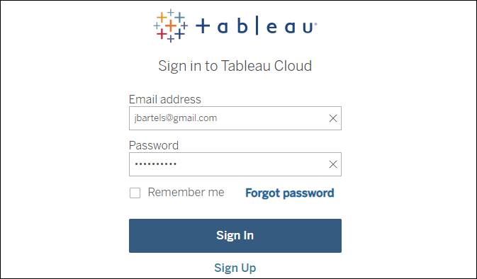 Página de inicio de sitio sesión del sitio de Tableau Cloud