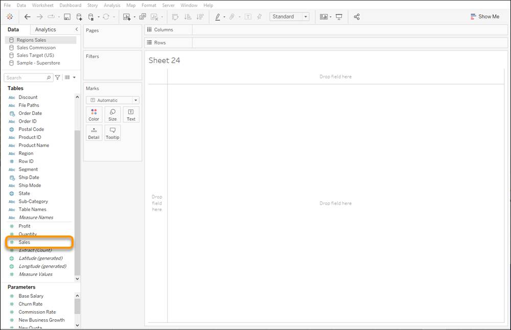 クリーンなデータが表示されている Tableau Desktop のワークシート