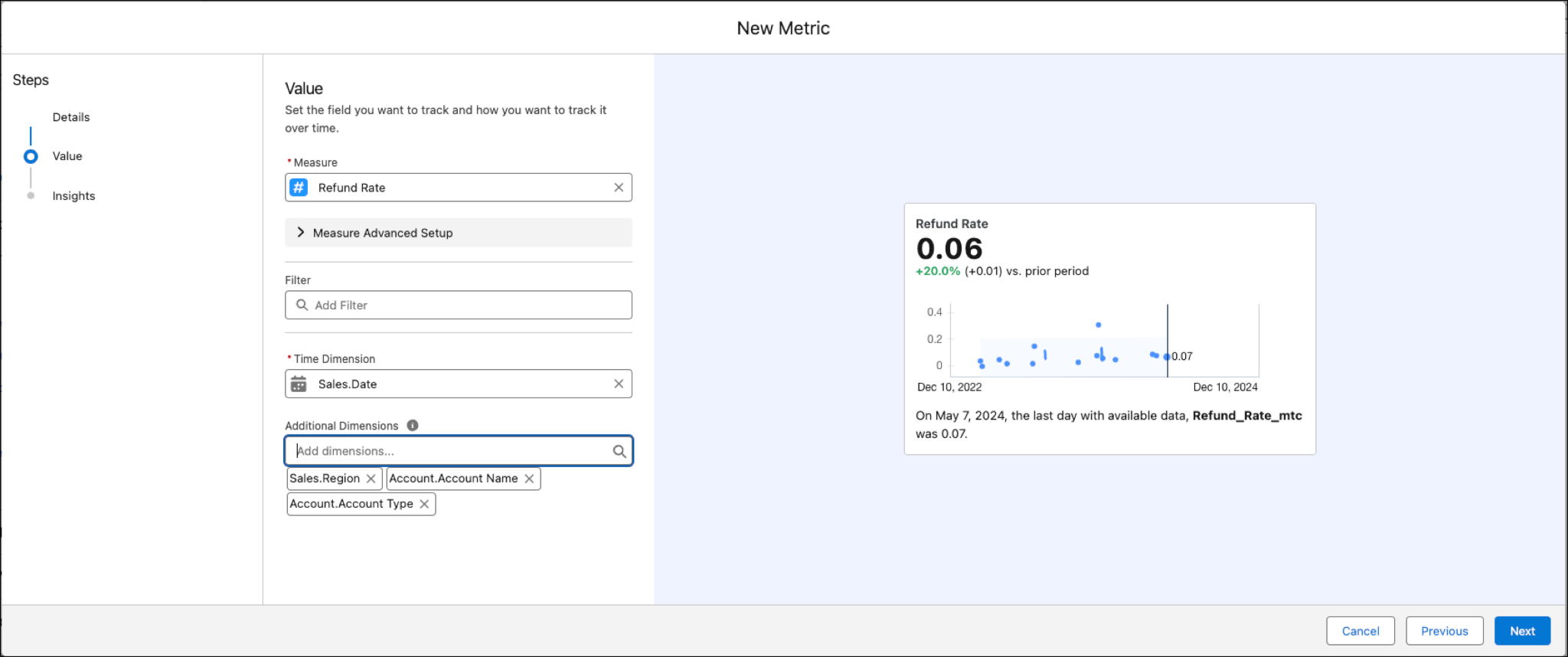 New Metric dialog.