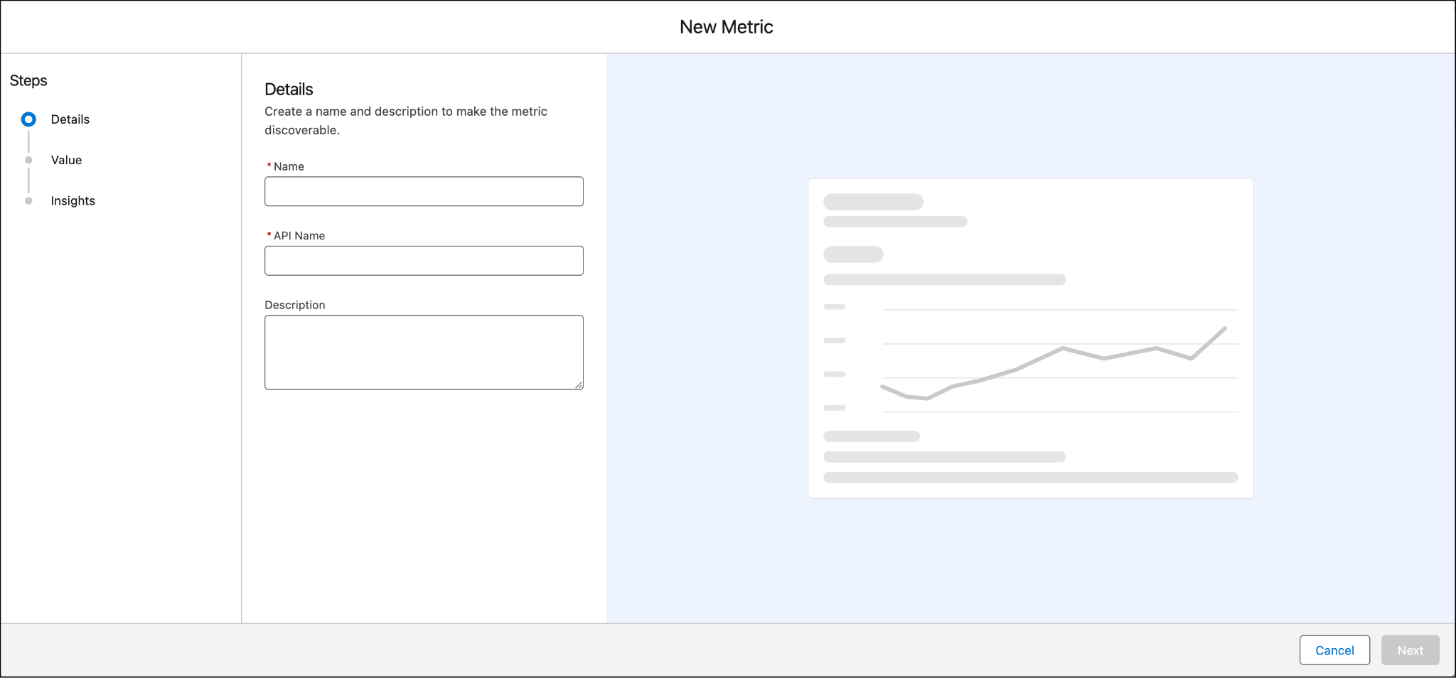 New Metric dialog without values.