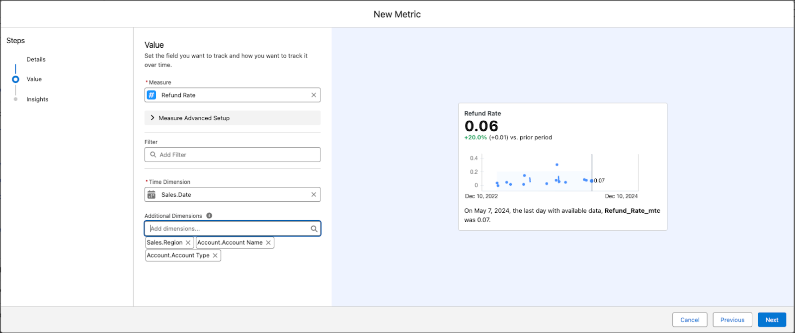 New Metric dialog.