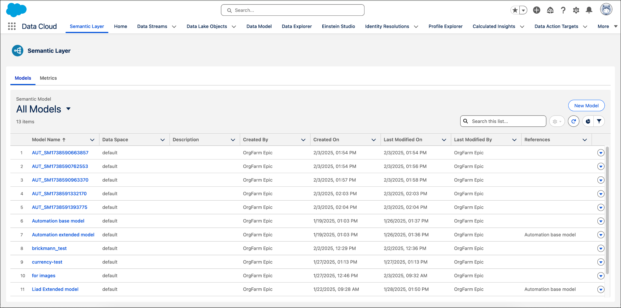 Semantic Layer Models tab.