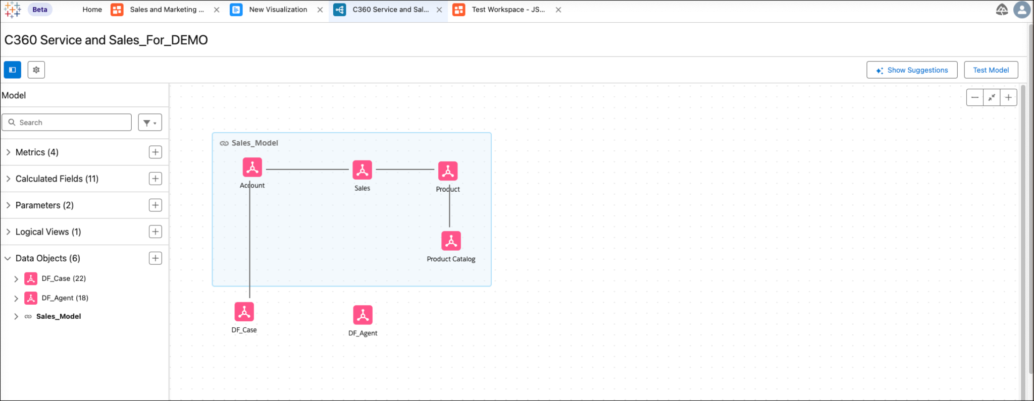 Tableau Next showing a created semantic data model.