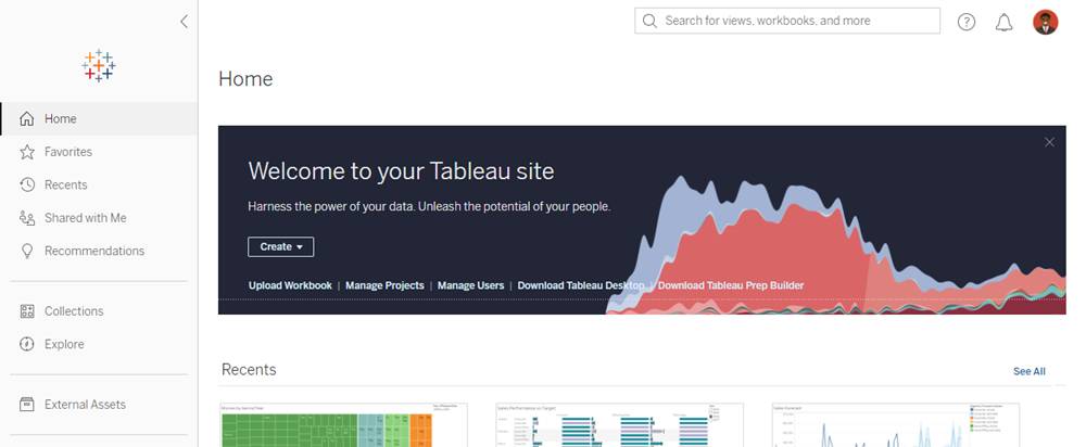 Tableau Server home page