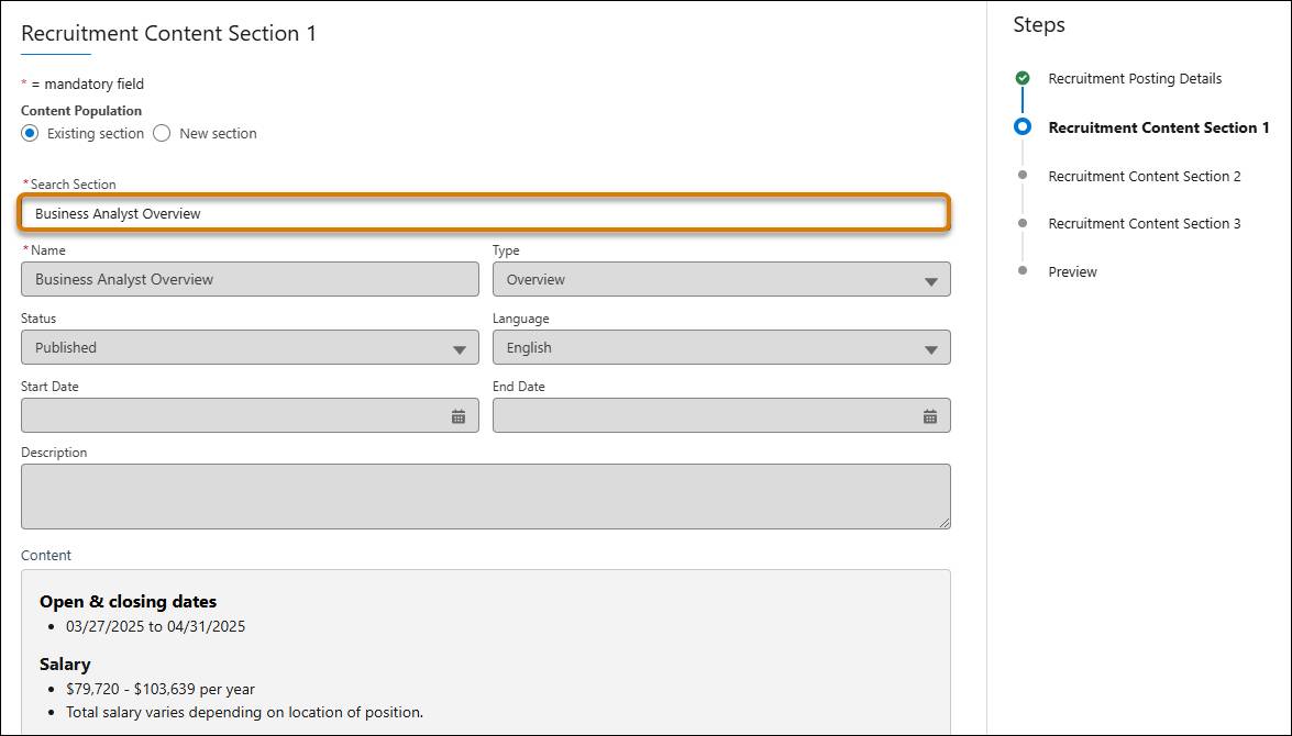 The Posting Preview tab for the Business Analyst job posting.
