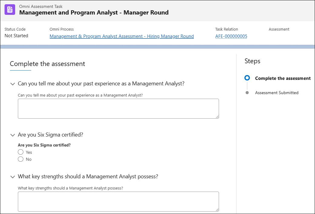 The Omni assessment task containing interview questions.