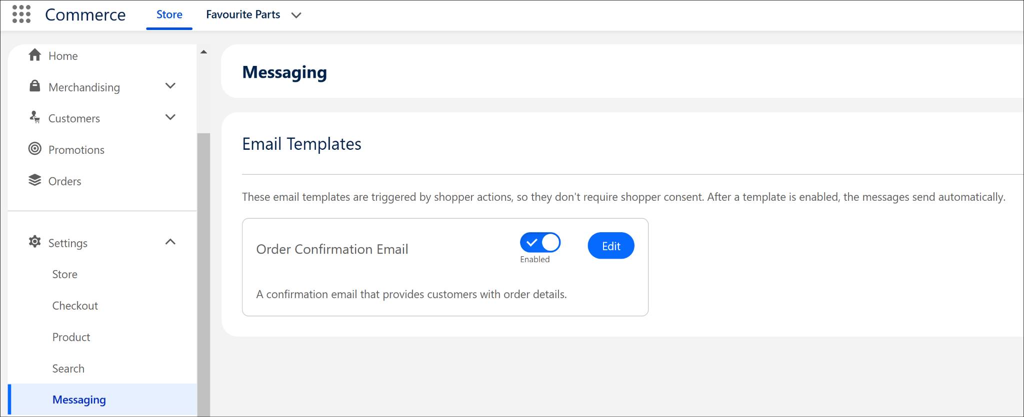 Messaging selected with Order Confirmation Email enabled.