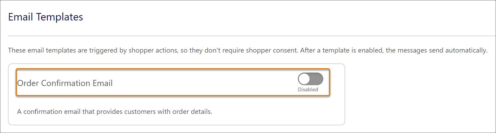 無効になった Order Confirmation Email (注文確認メール)。
