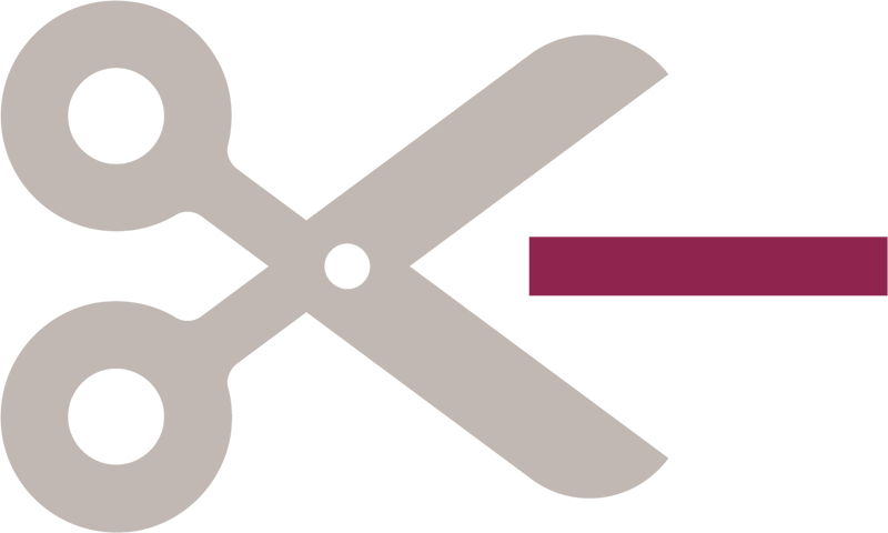 A scissor cutting a ribbon.