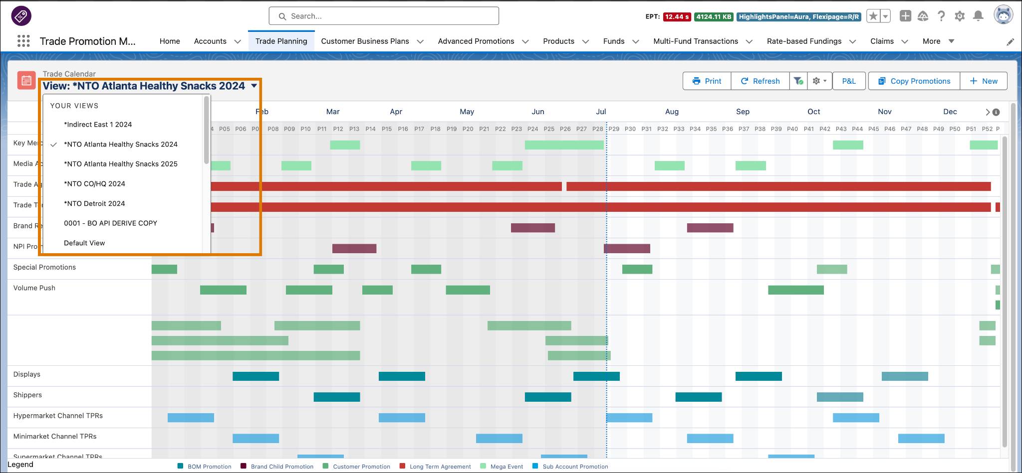 The View menu on the header bar of the trader calendar view.