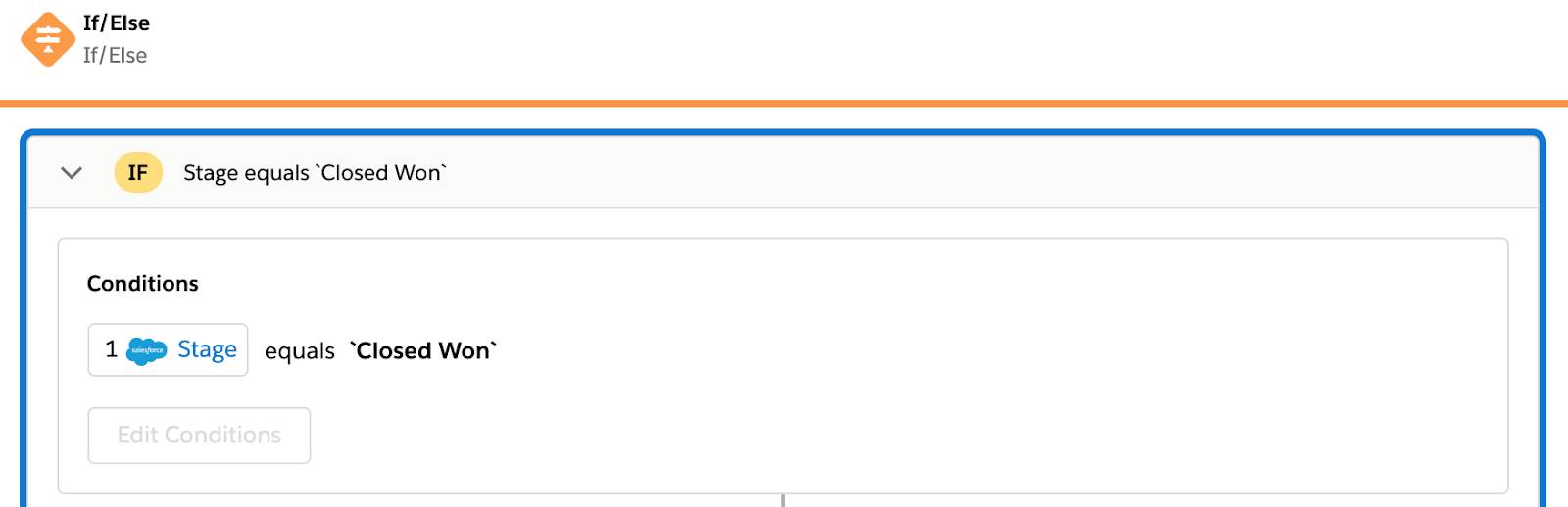 If/Else block showing condition of closed won stage.