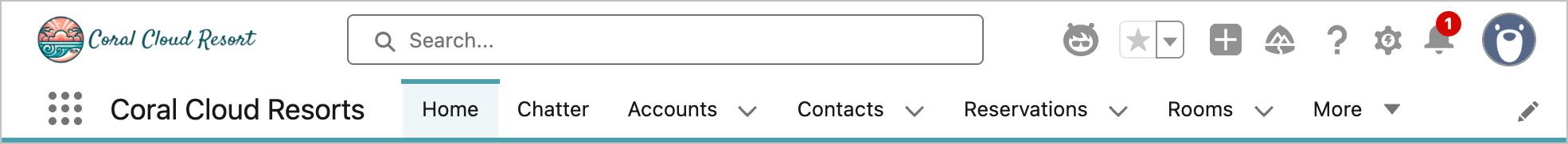 Coral Cloud Resorts menu bar showing the Agentforce button.