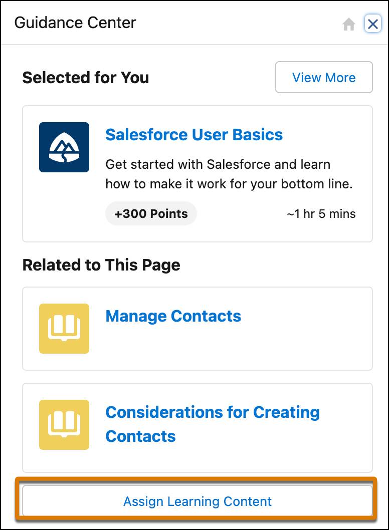 Seleccione Assign Learning Content (Asignar contenido de aprendizaje) desde el Centro de orientación